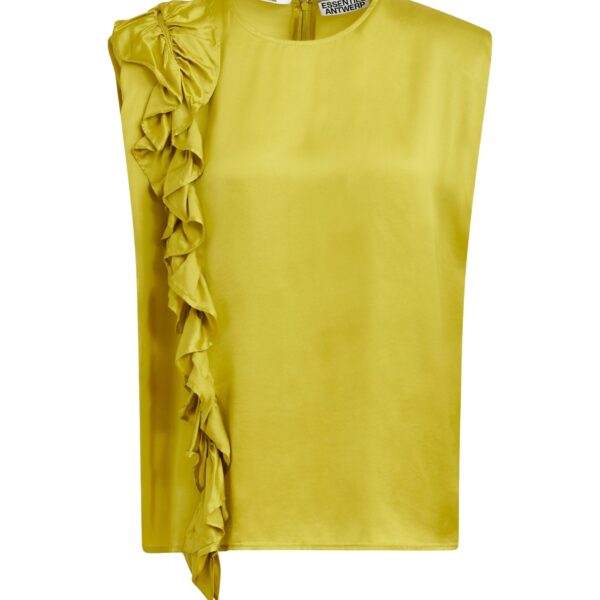 Ochre sleeveless top with ruffle detail