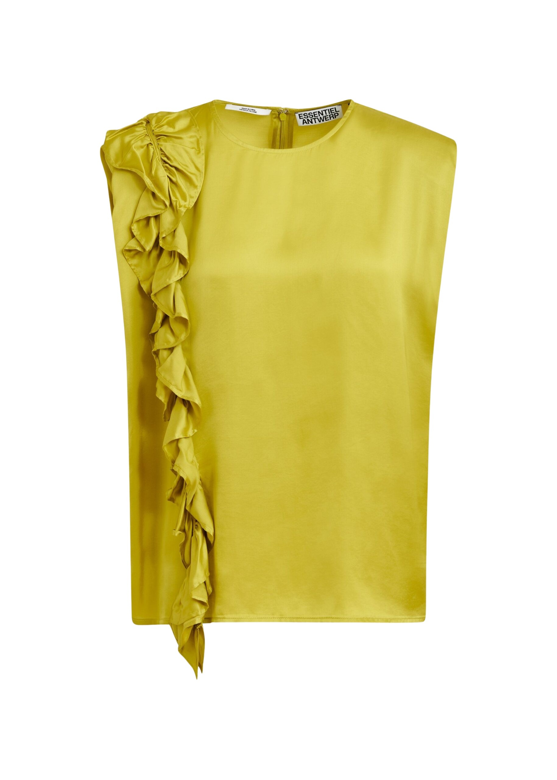 Ochre sleeveless top with ruffle detail
