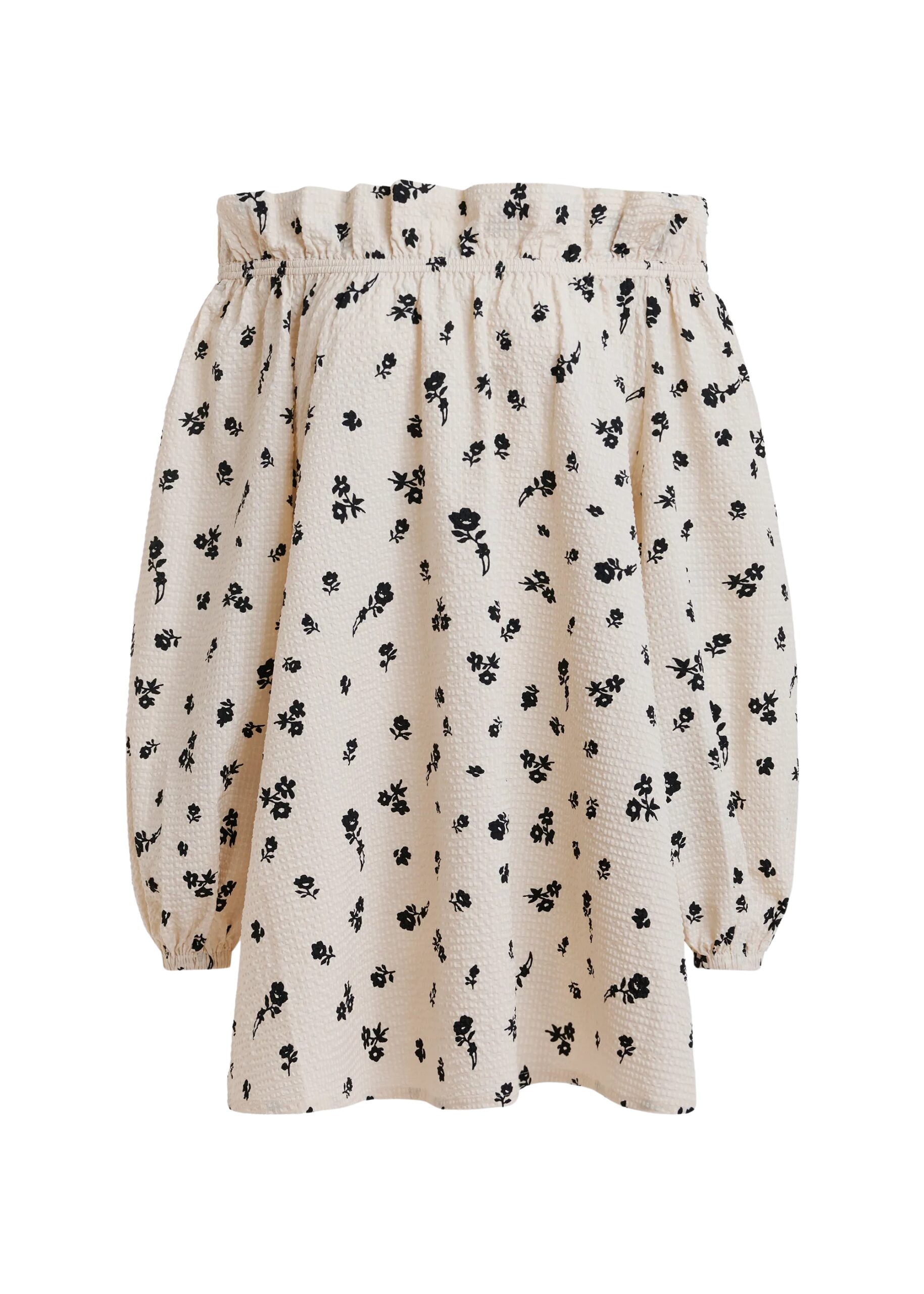 Off-white and black floral-print off-the-shoulder mini dress