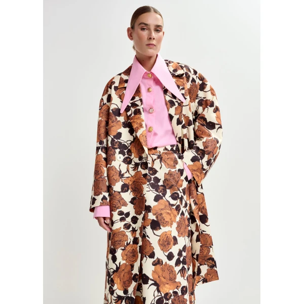 Essentiel Antwerp Off-white and brown double-breasted coat, view 3