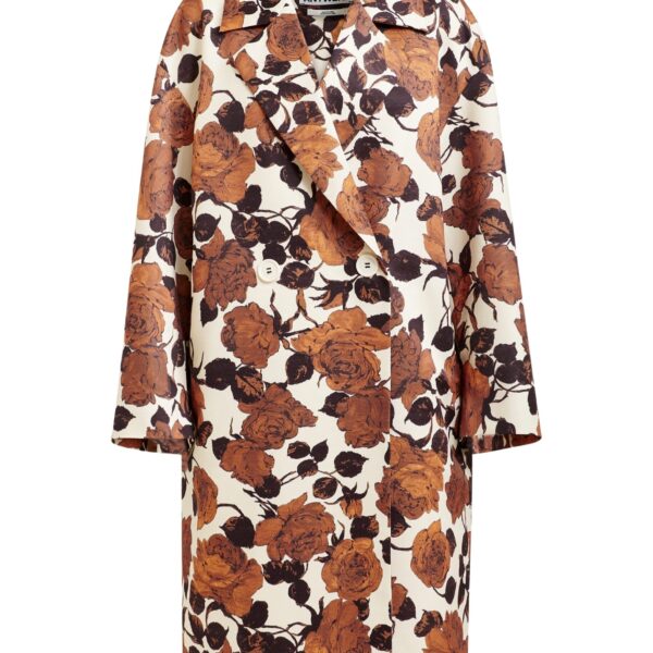Off-white and brown double-breasted coat