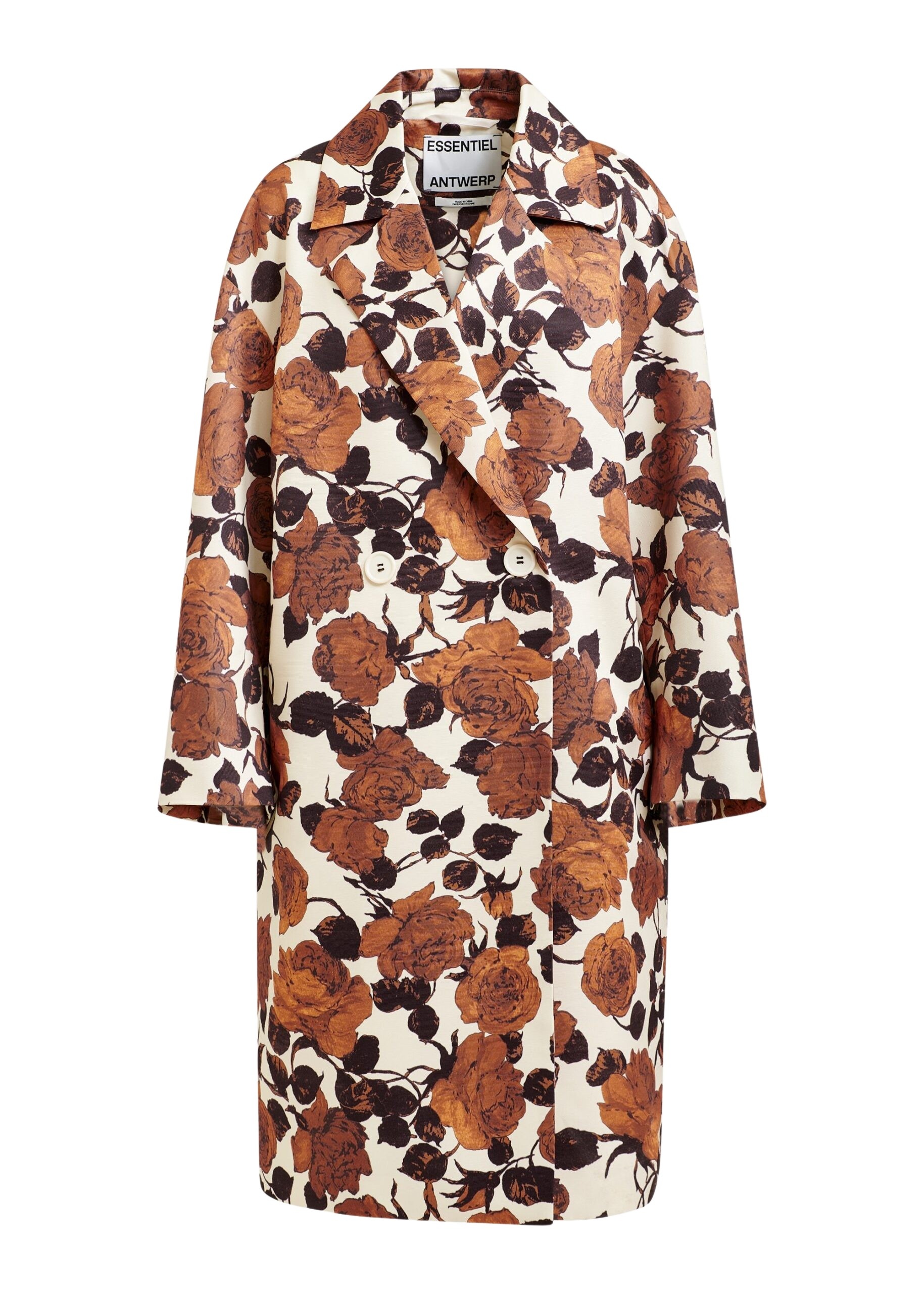 Off-white and brown double-breasted coat