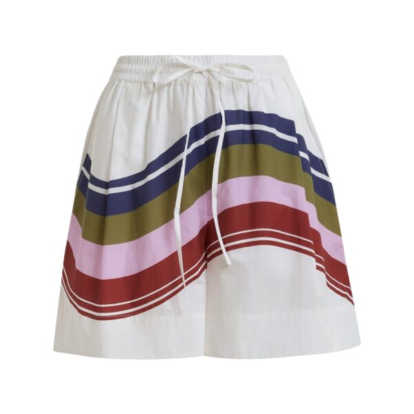 Off-white and multicolor cotton shorts with placed stripe print