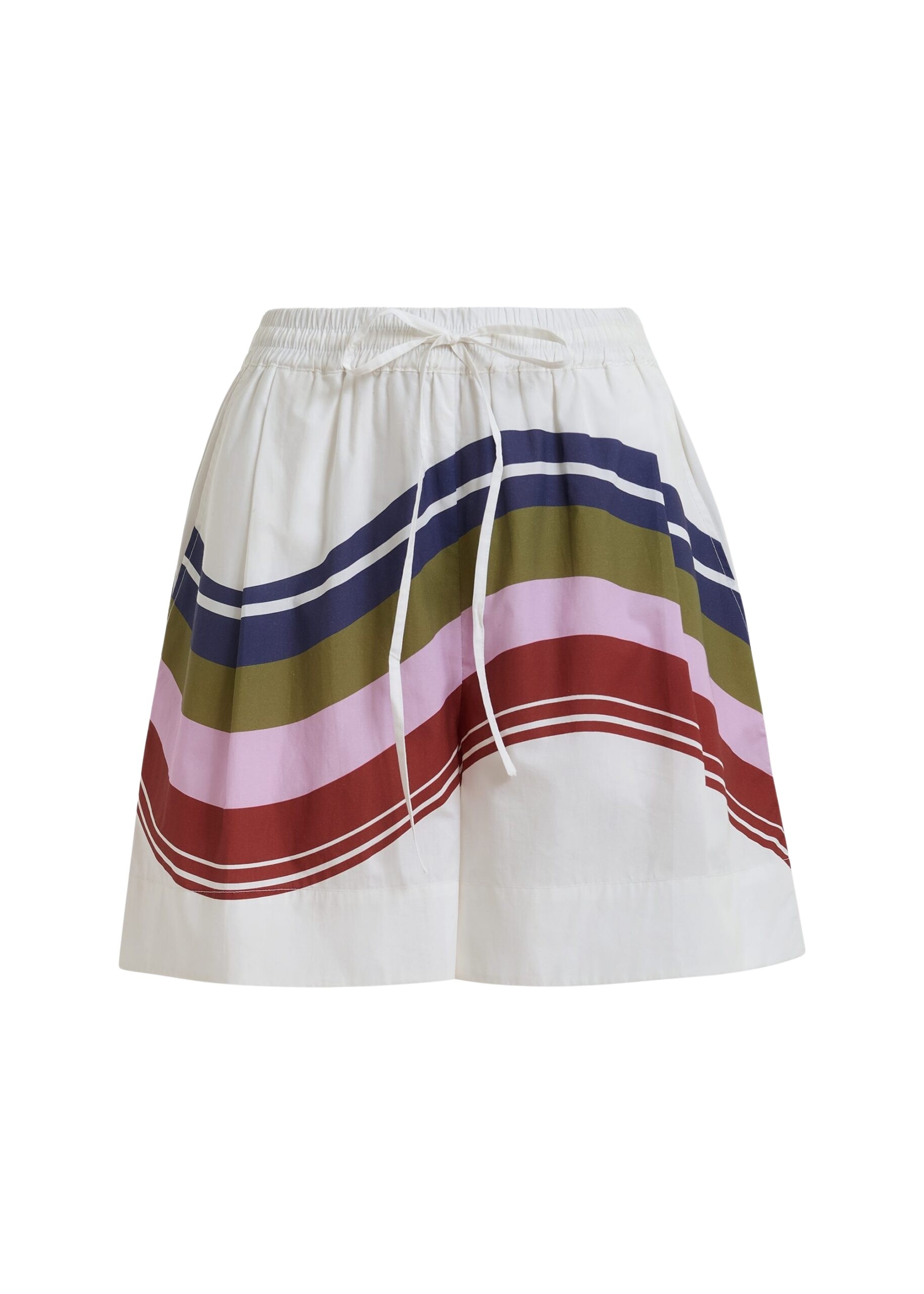 Off-white and multicolor cotton shorts with placed stripe print