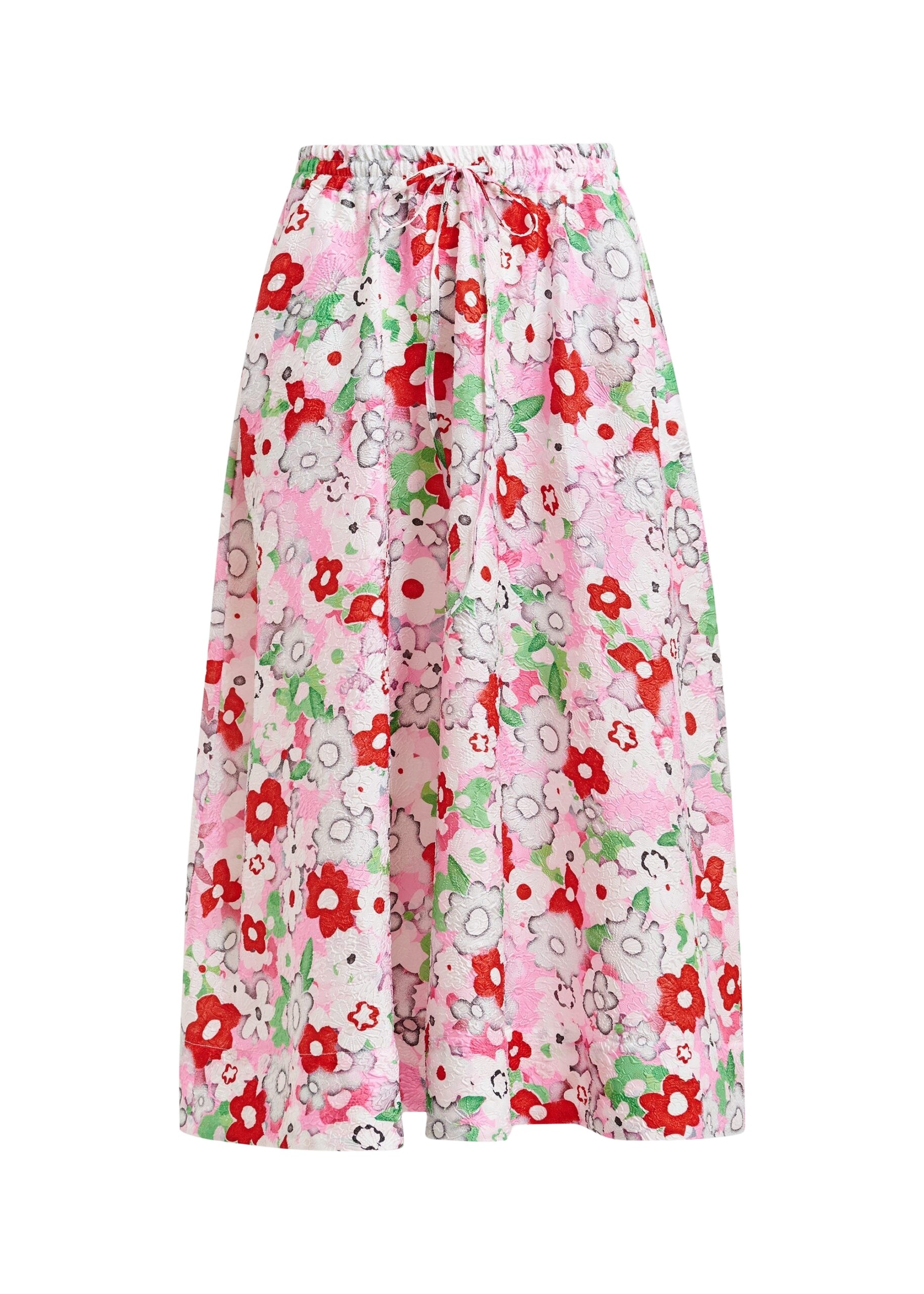 Off-white and multicolor floral-jacquard midi skirt