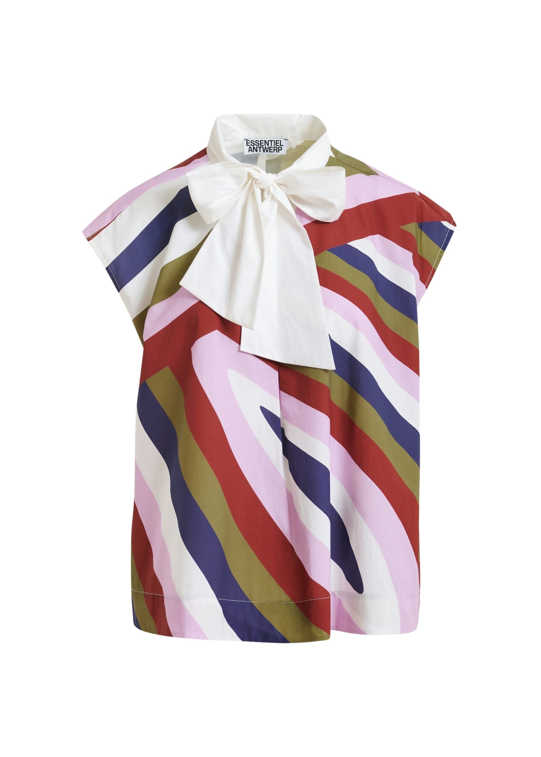 Off-white and multicolor graphic sleeveless top with tie neckline