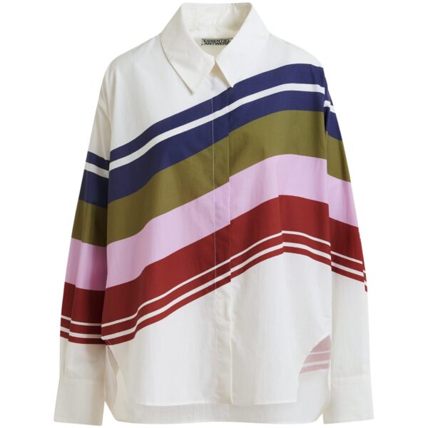 Off-white and multicolor oversized cotton shirt with placed stripe print