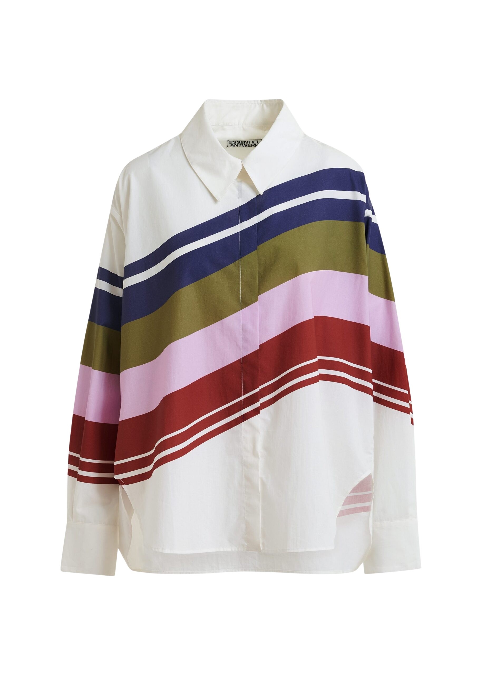Off-white and multicolor oversized cotton shirt with placed stripe print