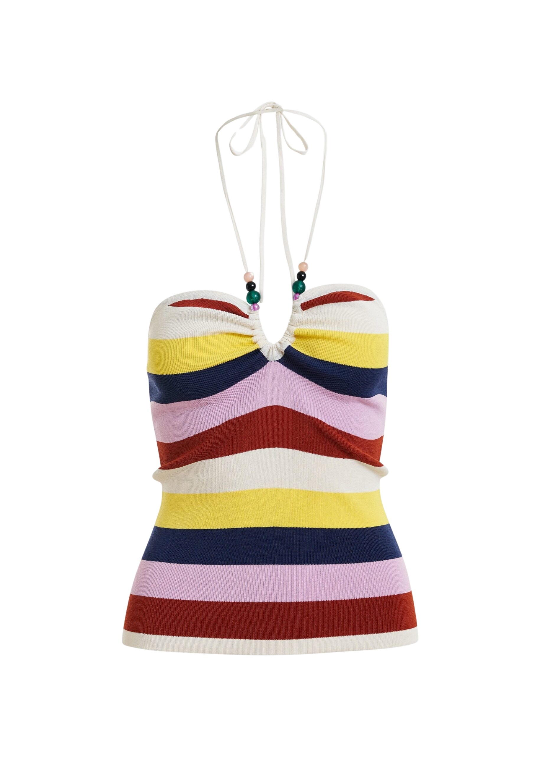 Off-white and multicolor striped halterneck knit top