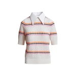 Off-white and multicolor striped honeycomb knit polo with rhinestone-embellished detachable collar