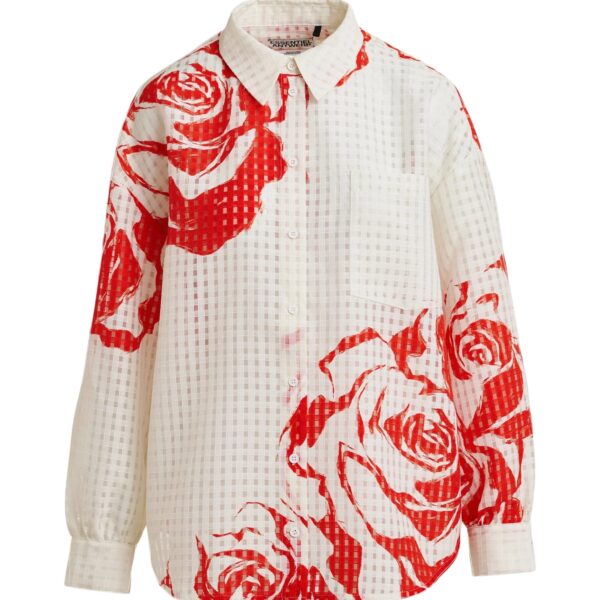 Off-white and orange oversized sheer printed shirt