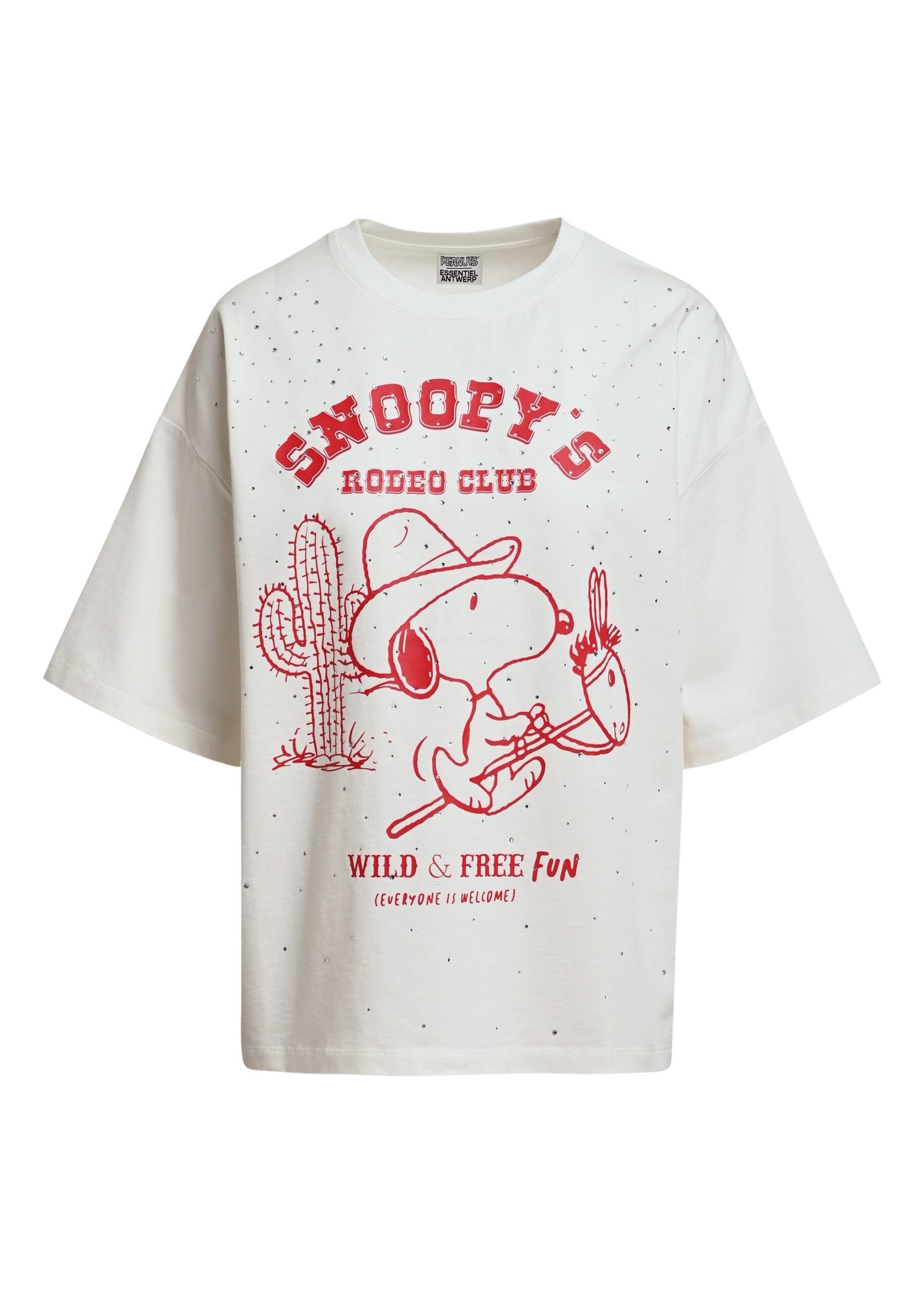 Essentiel Antwerp Off-white and red Peanuts™ Snoopy rhinestone-embellished T-shirt Top