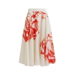Off-white and red pleated midi skirt with flowers