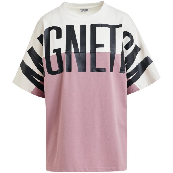 Off-white and vintage pink color-block oversized T-shirt with “Magnetism”-print