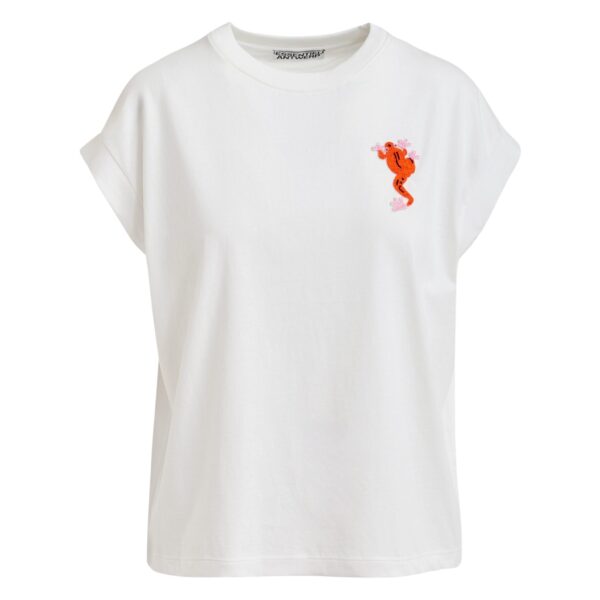 Off-white cotton T-shirt with bead embroidery