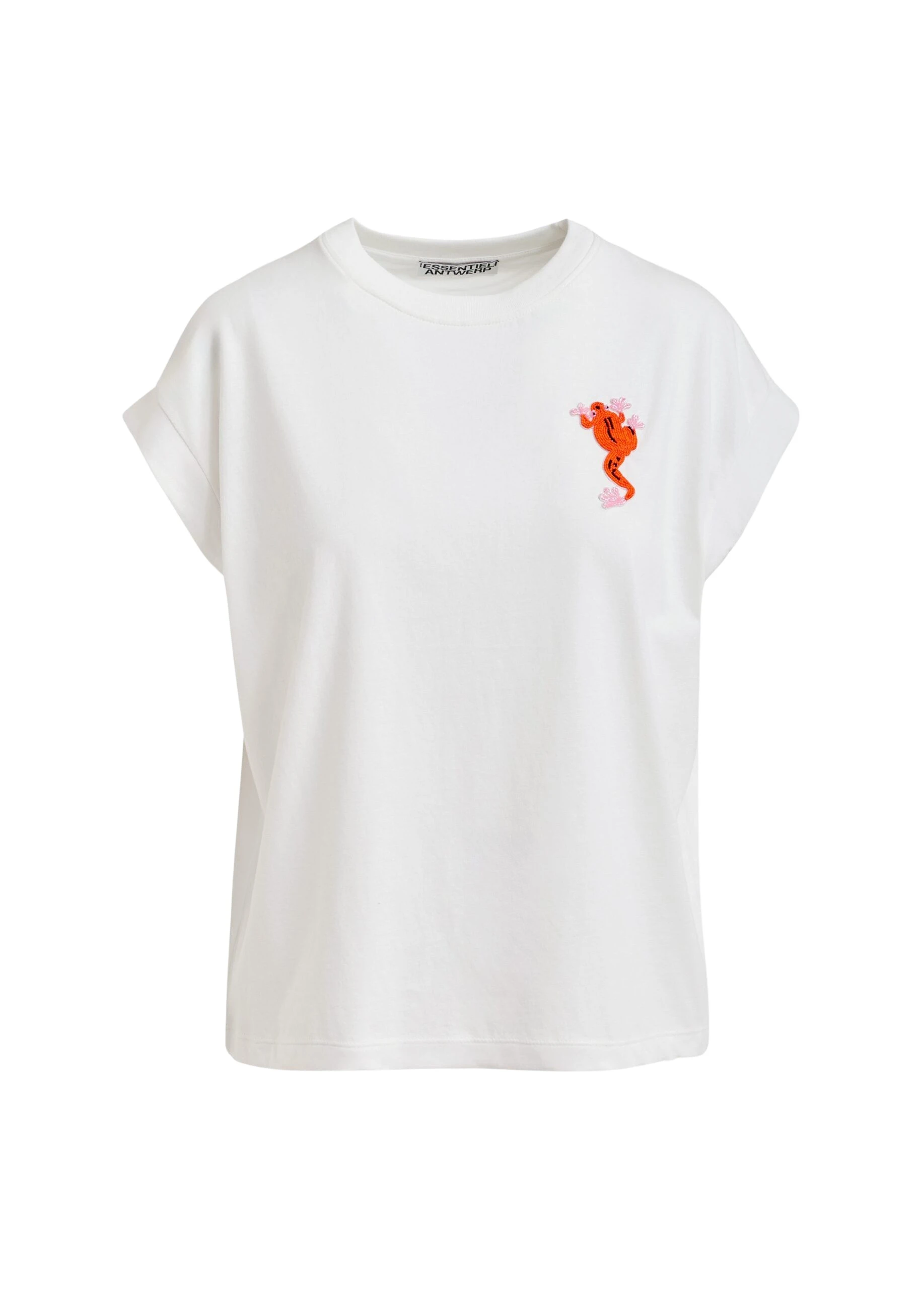 Off-white cotton T-shirt with bead embroidery