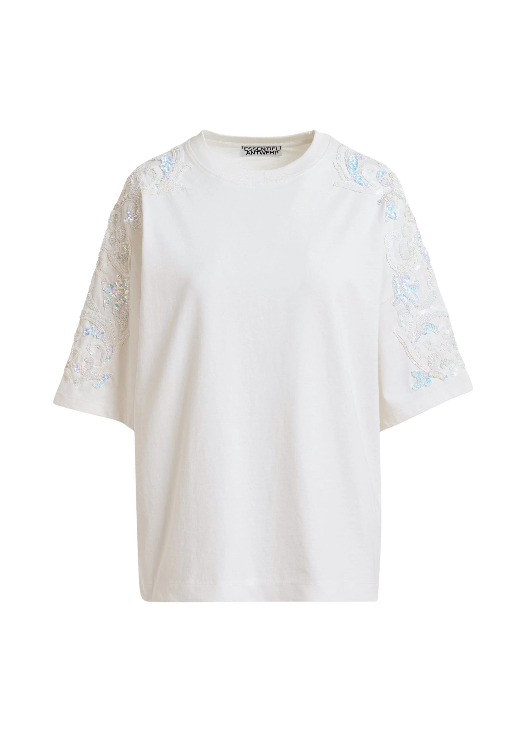 Essentiel-Antwerp-Off-white-cotton-T-shirt-with-sequin-and-bead-embellishments-scaled88721_nobg Off-white cotton T-shirt with sequin and bead embellishments