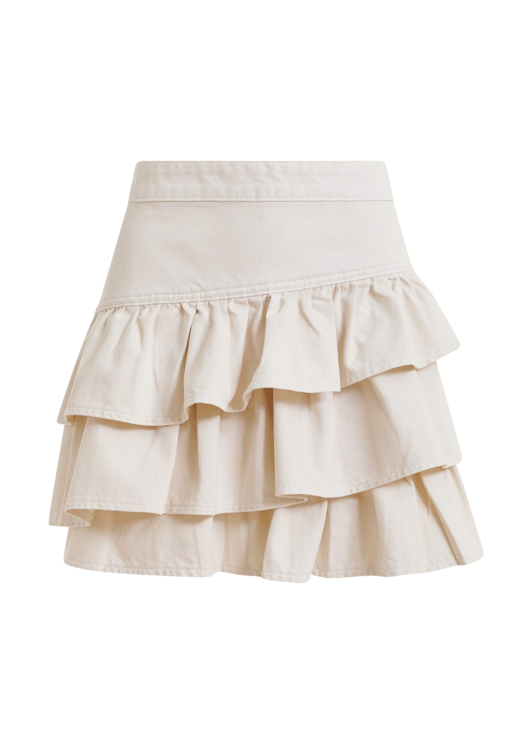 Off-white cotton miniskirt with ruffle details