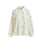 Off-white cotton shirt with purple and green flower sequin