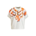 Off-white cotton sweatshirt with multicolor feather embellishments