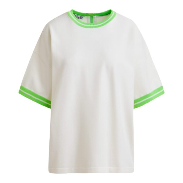 Off-white knit T-shirt with light green contrasting trim