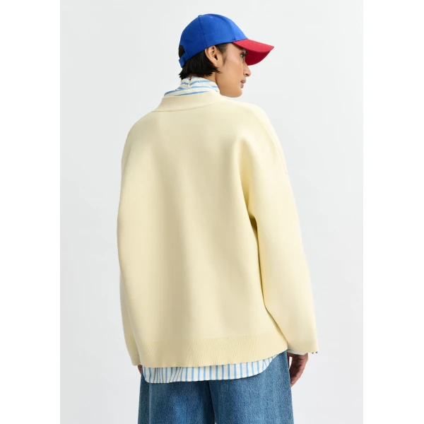 Essentiel Antwerp Off-white knit cardigan with tonal flower buttons, view 5