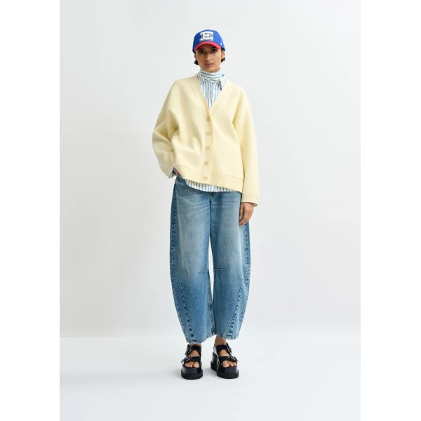 Essentiel Antwerp Off-white knit cardigan with tonal flower buttons, view 6