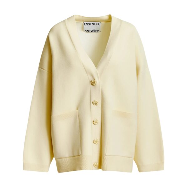 Off-white knit cardigan with tonal flower buttons