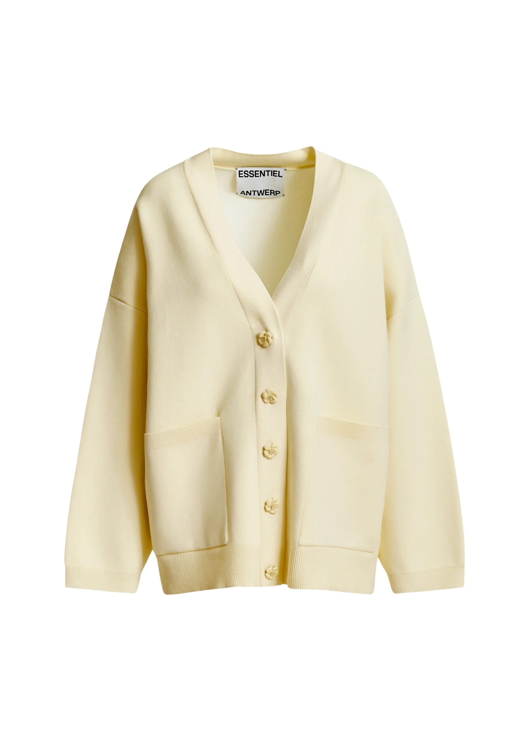 Off-white knit cardigan with tonal flower buttons