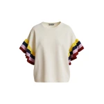 Off-white knitted top with multicolored striped layered sleeves