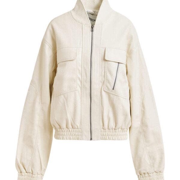 Off-white oversized faux-leather bomber jacket