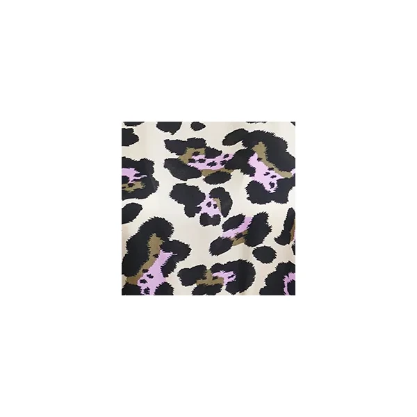 purple and black leopard-print midi dress with ruffle details