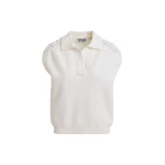 Off-white sleeveless polo with embellished shoulders