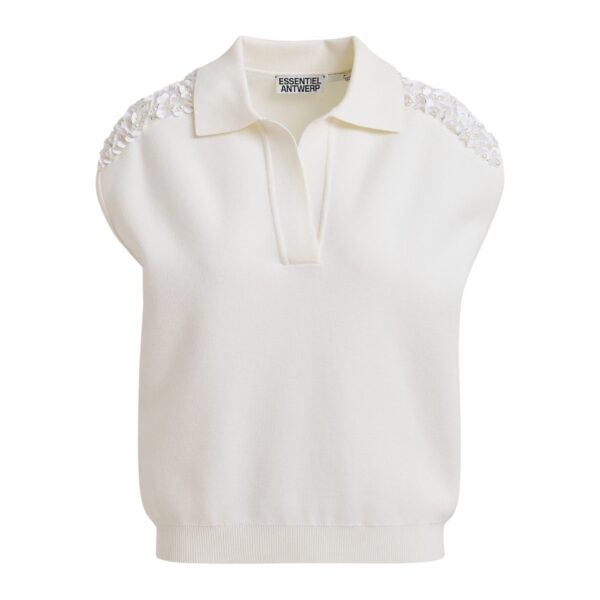 Off-white sleeveless polo with embellished shoulders