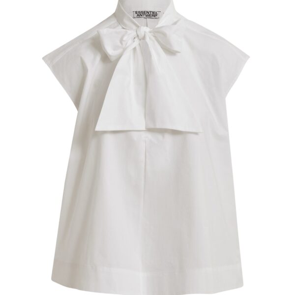 Off-white sleeveless top with tie neckline