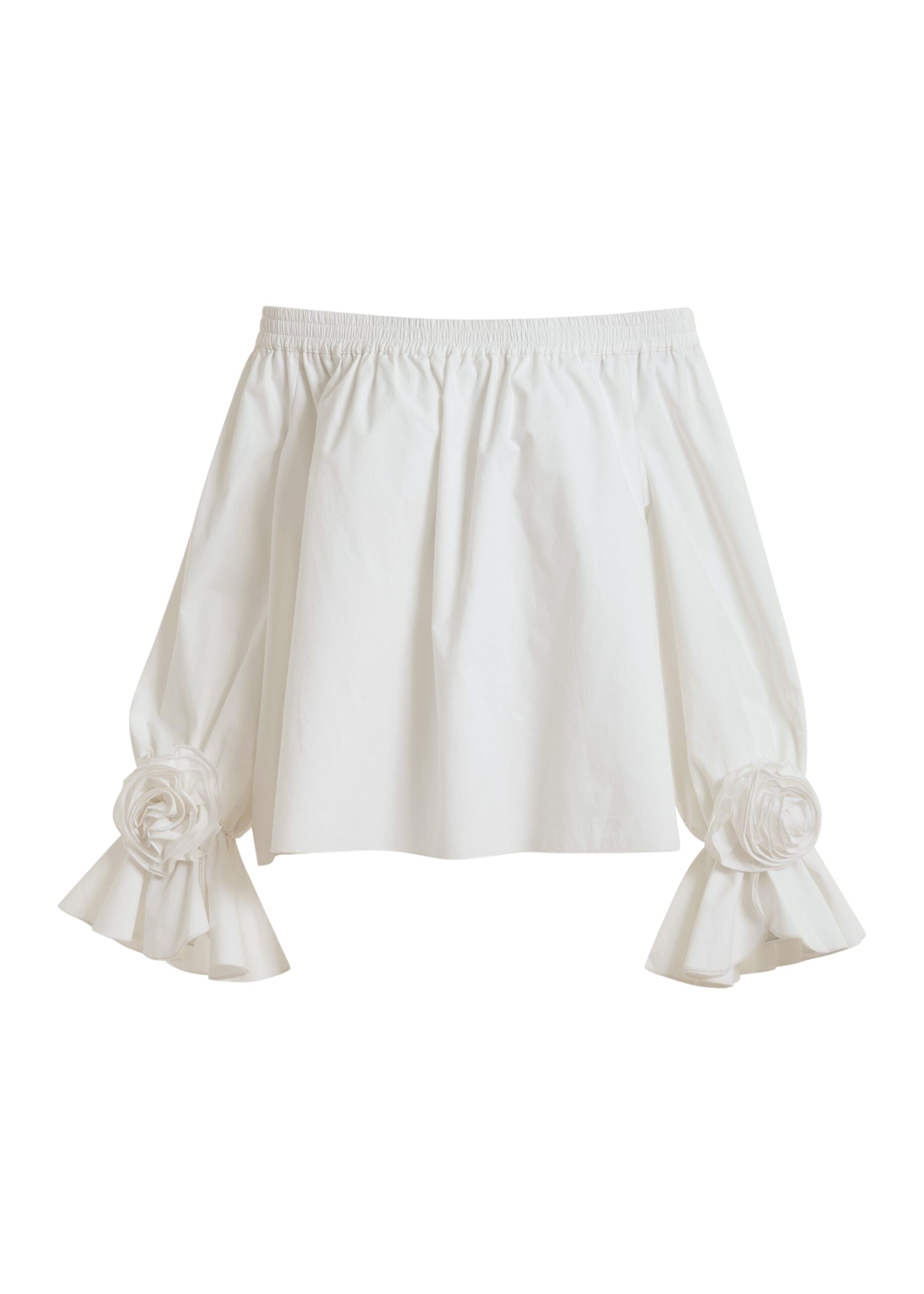 Off-white strapless cotton top with rosette details