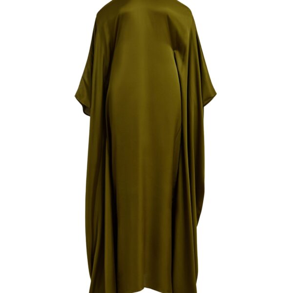 Olive green halterneck maxi dress with waterfall sides
