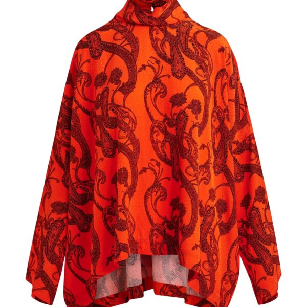 Orange and black oversized paisley print top with high neck