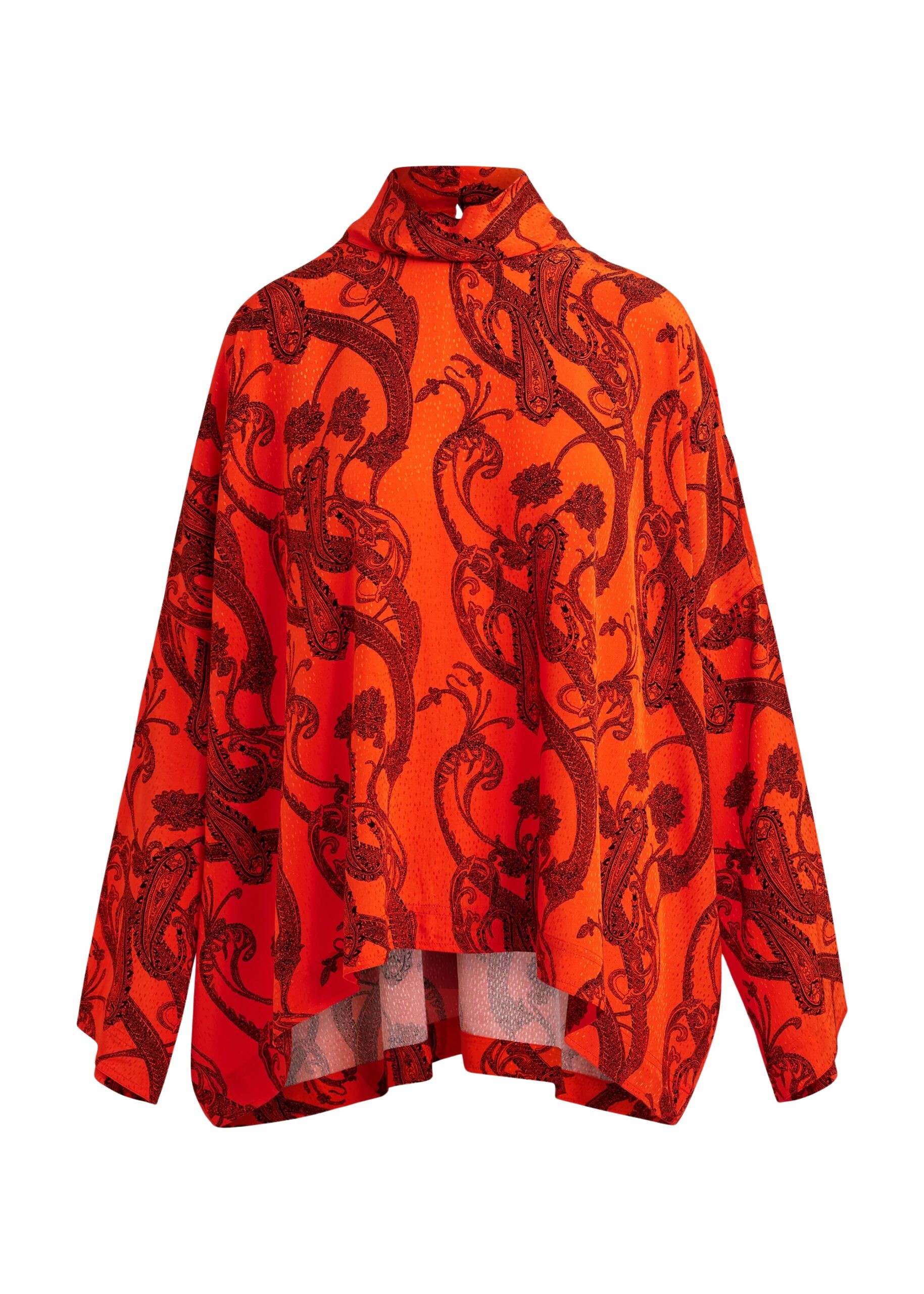 Orange and black oversized paisley print top with high neck