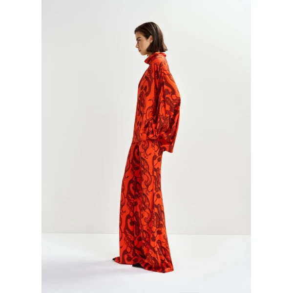 Essentiel Antwerp Orange and black paisley-print flared pants, view 5