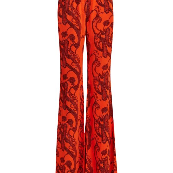 Orange and black paisley-print flared pants