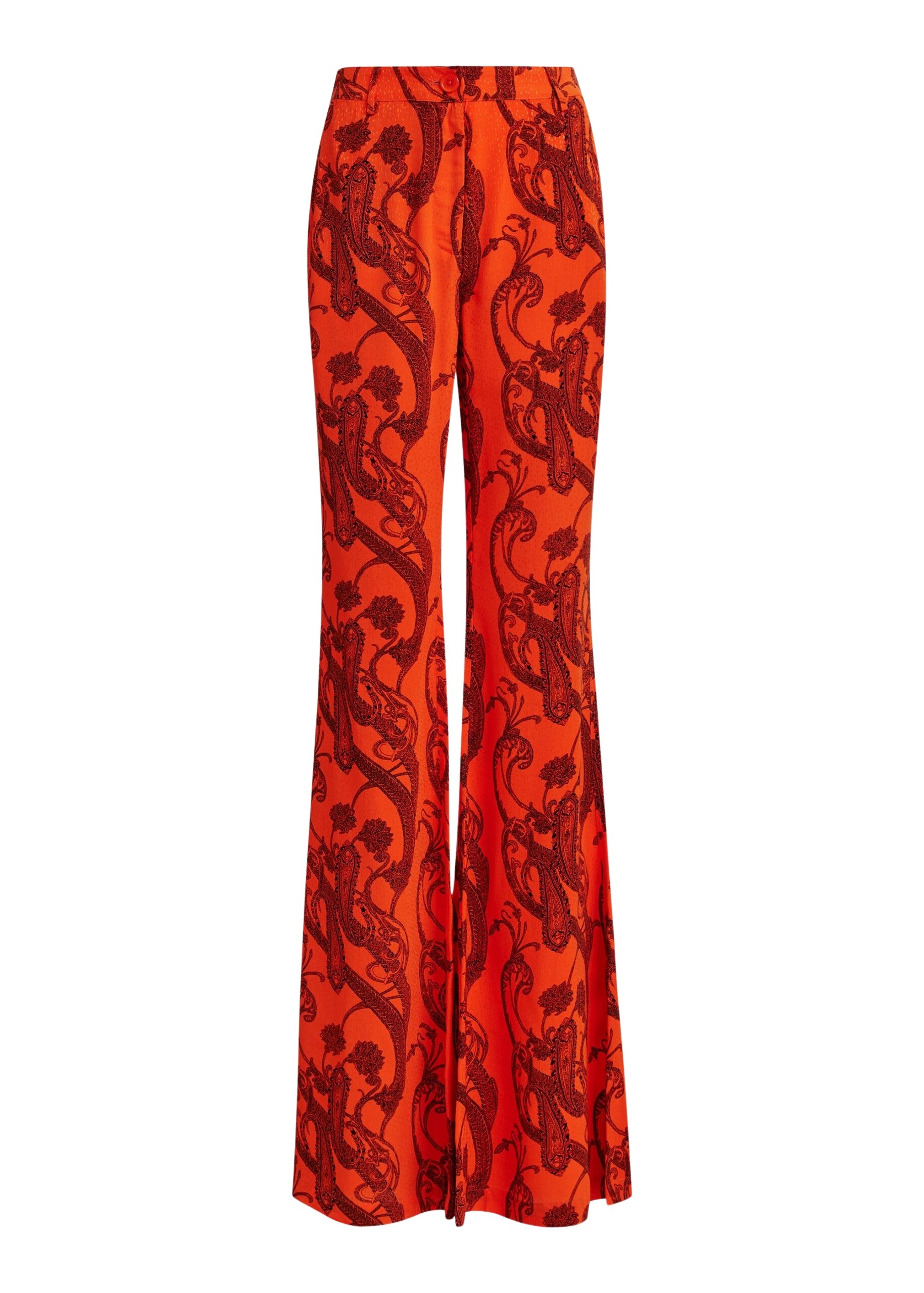 Orange and black paisley-print flared pants