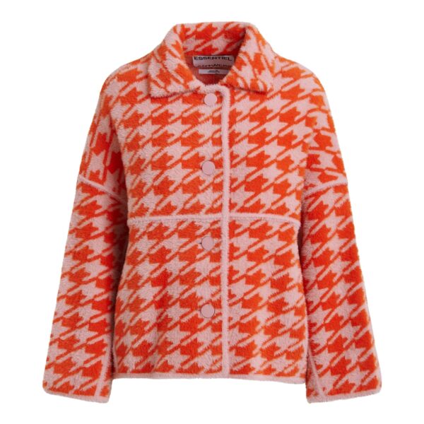 Orange and dusty pink houndstooth knit cardigan