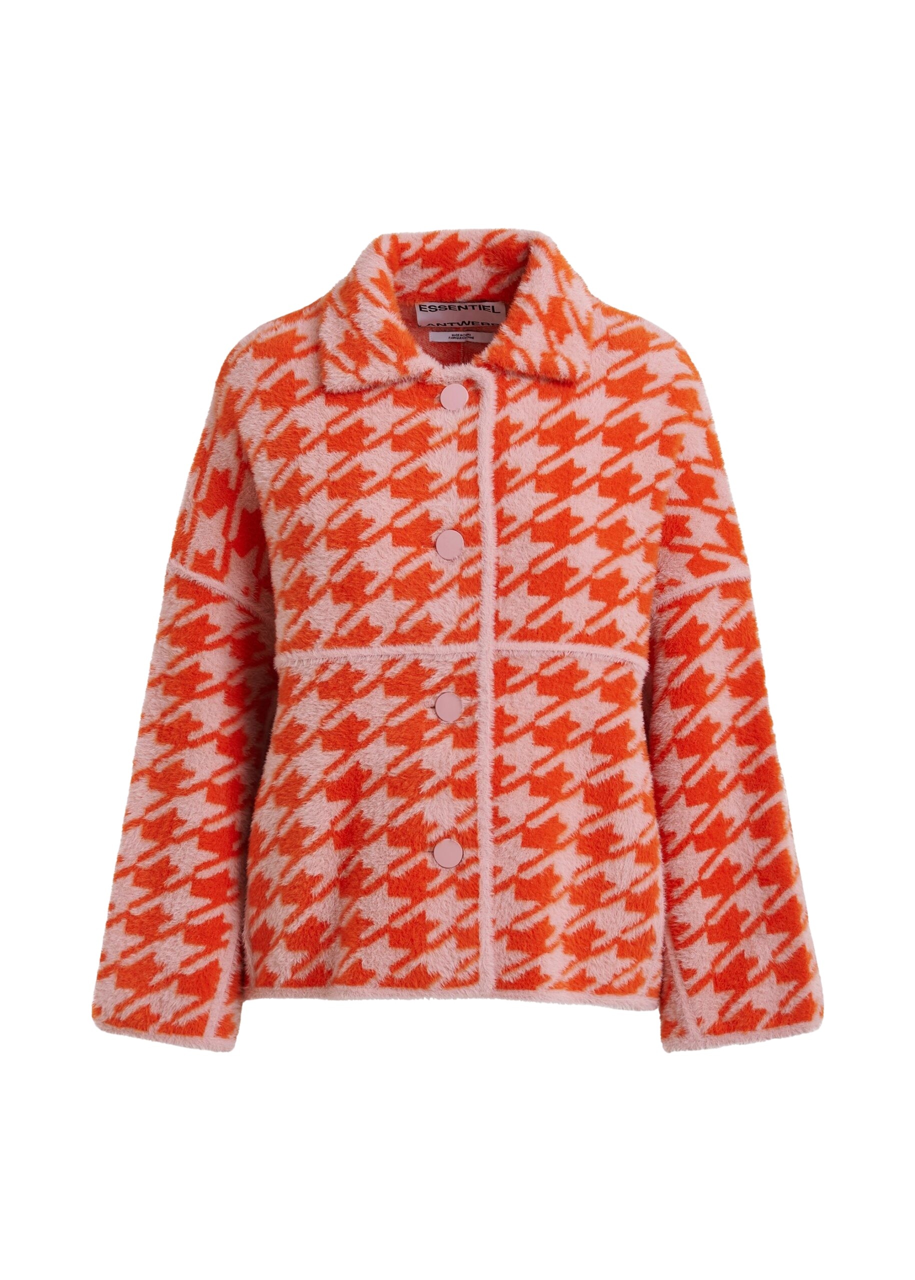 Orange and dusty pink houndstooth knit cardigan