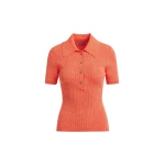 Orange cotton-blend ribbed polo with rhinestone-encrusted buttons