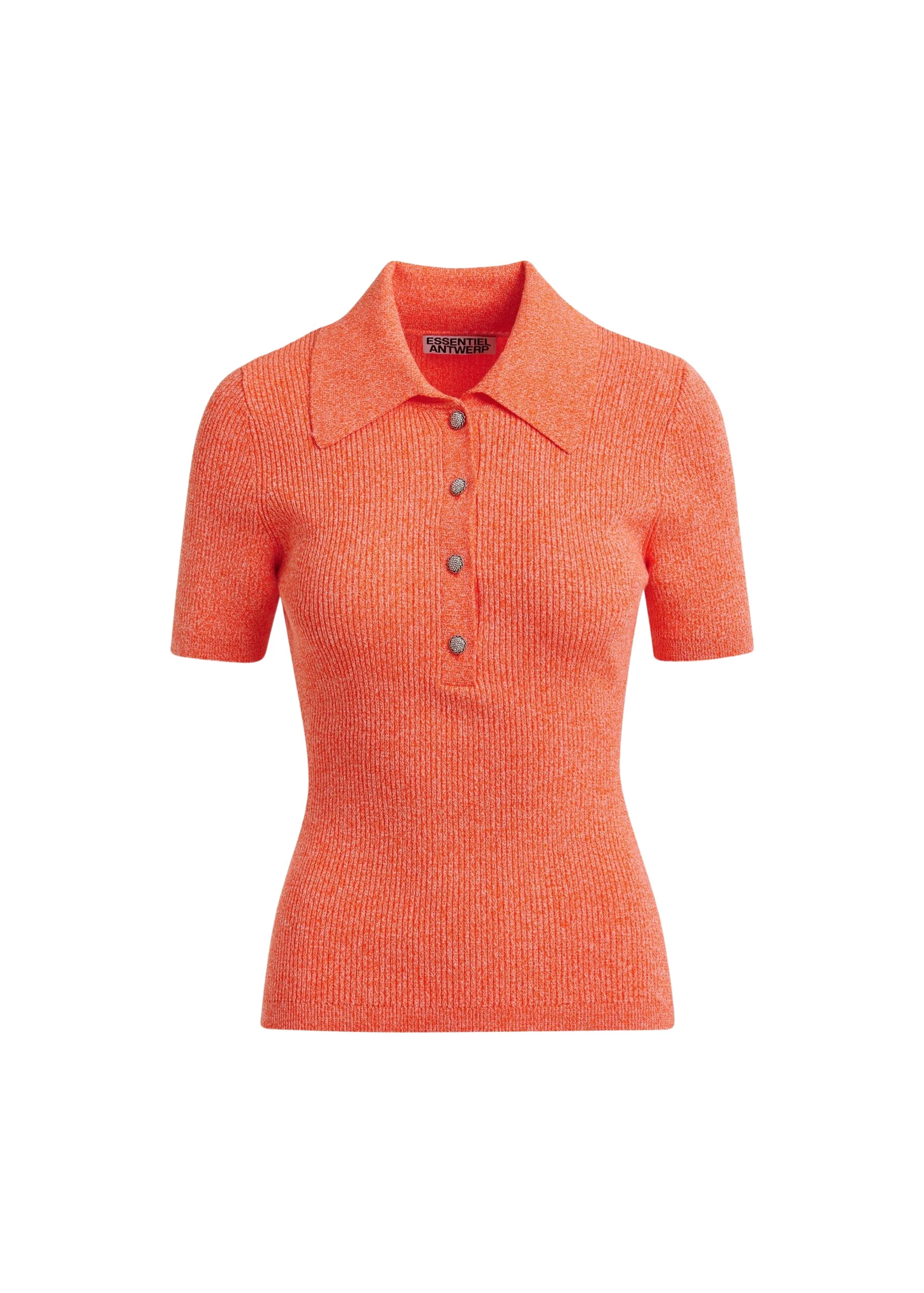 Essentiel-Antwerp-Orange-cotton-blend-ribbed-polo-with-rhinestone-encrusted-buttons-scaled11940_nobg Orange cotton-blend ribbed polo with rhinestone-encrusted buttons