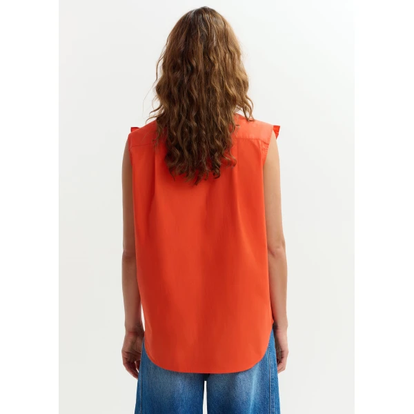 Essentiel Antwerp Orange embellished sleeveless cotton shirt with ruffle details, view 5