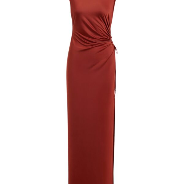 Orange fitted sleeveless dress with ruched cut-out detail
