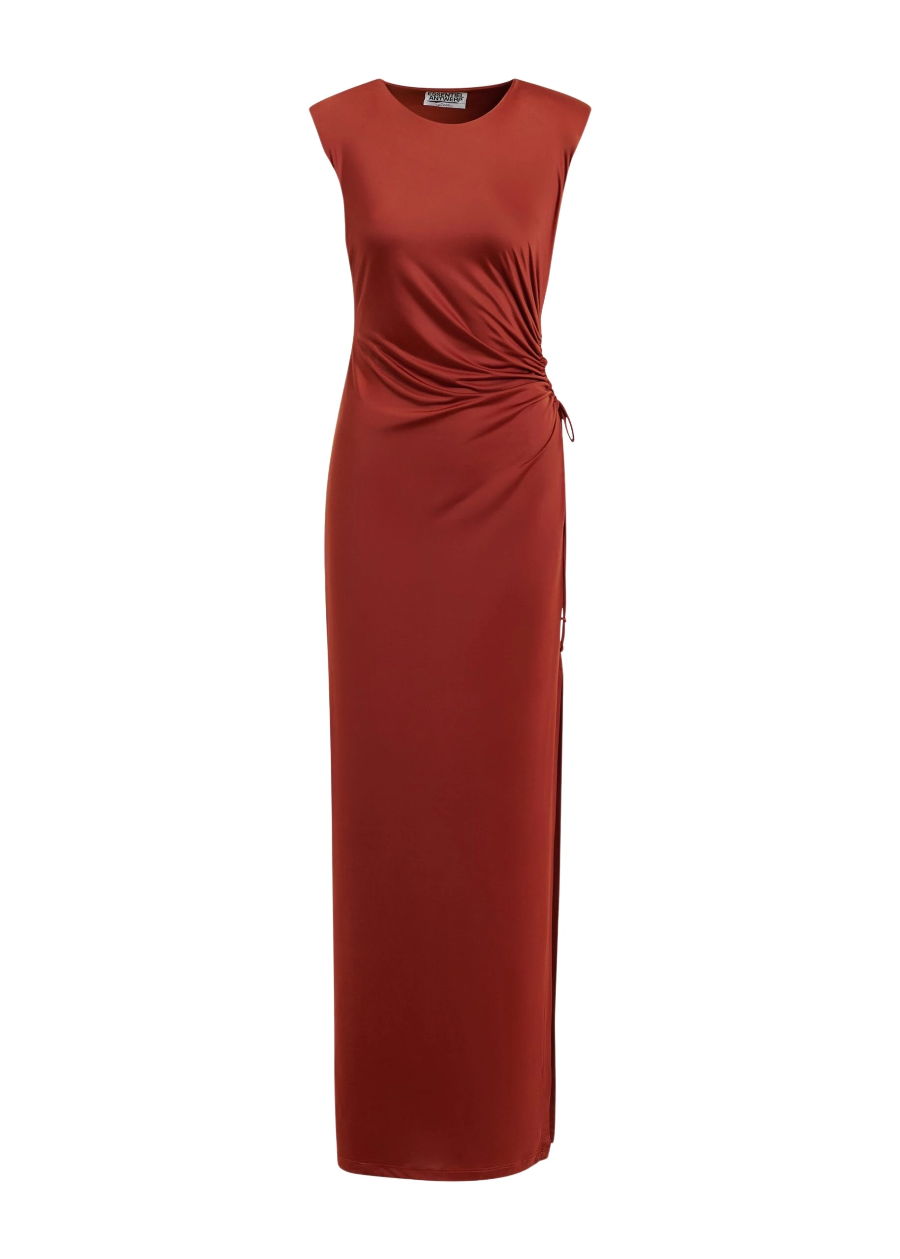 Orange fitted sleeveless dress with ruched cut-out detail