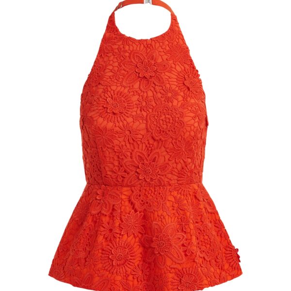 Orange floral lace halter peplum top